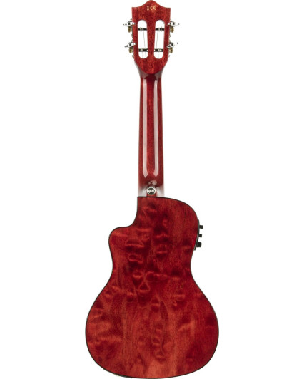 Lanikai LKUQM-RDCEC Concert Ukulele, Quilted Maple Series, Red, Cutaway, Preamp, S oftcase