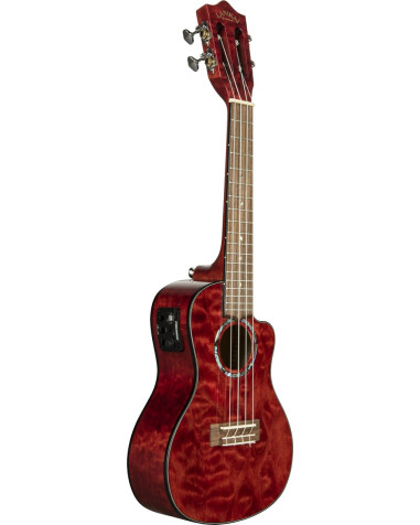 Lanikai LKUQM-RDCEC Concert Ukulele, Quilted Maple Series, Red, Cutaway, Preamp, S oftcase