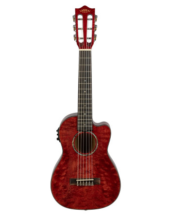 Lanikai LKUQM-RDCEG Guitarlele, Quilted Maple Series, Red, Cutaway, Preamp, Softca se