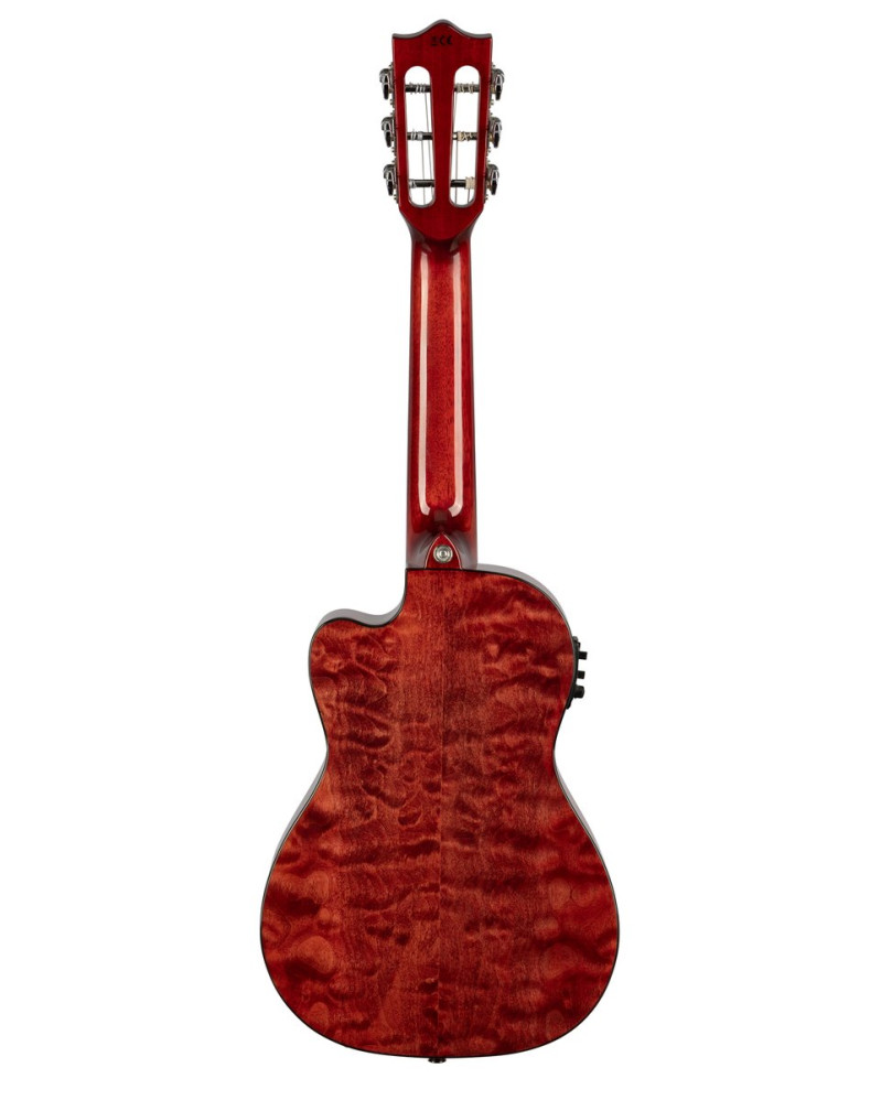 Lanikai LKUQM-RDCEG Guitarlele, Quilted Maple Series, Red, Cutaway, Preamp, Softca se
