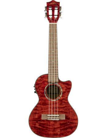 Lanikai LKUQM-RDCET Tenor Ukulele, Quilted Maple Series, Red, Cutaway, Preamp, Sof tcase