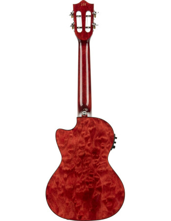 Lanikai LKUQM-RDCET Tenor Ukulele, Quilted Maple Series, Red, Cutaway, Preamp, Sof tcase