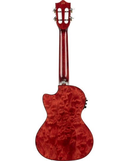 Lanikai LKUQM-RDCET Tenor Ukulele, Quilted Maple Series, Red, Cutaway, Preamp, Sof tcase