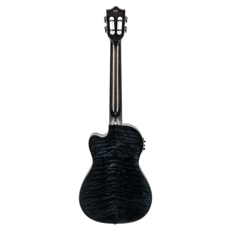 Lanikai LKUQMBKCEB Baritone Ukulele, Quilted Maple Series, Black, Cutaway, Preamp , Softcase