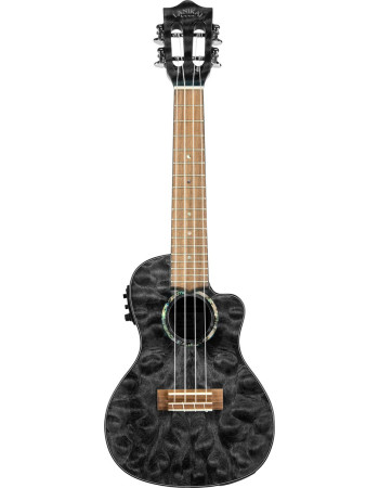 Lanikai LKUQMBKCEC Concert Ukulele, Quilted Maple Series, Black, Cutaway, Preamp, Softcase