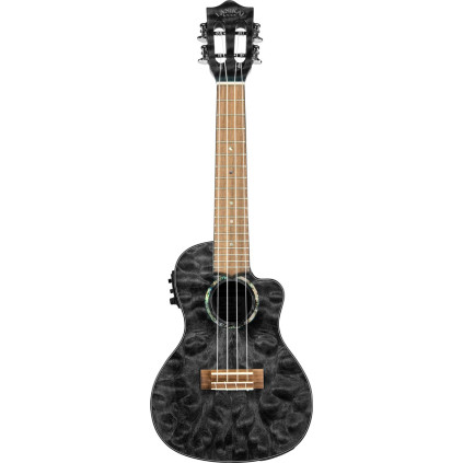Lanikai LKUQMBKCEC Concert Ukulele, Quilted Maple Series, Black, Cutaway, Preamp, Softcase