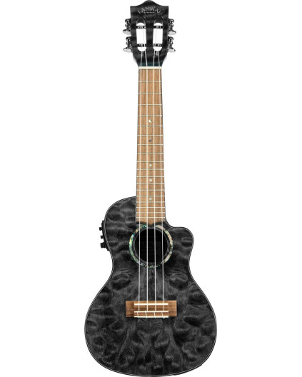 Lanikai LKUQMBKCEC Concert Ukulele, Quilted Maple Series, Black, Cutaway, Preamp, Softcase