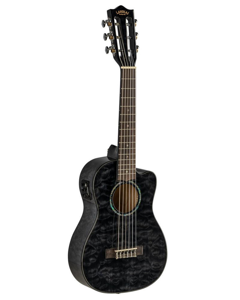 Lanikai LKUQMBKCEG Guitarlele, Quilted Maple Series, Black, Cutaway, Preamp, Soft case