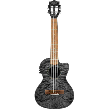 Lanikai LKUQMBKCET Tenor Ukulele, Quilted Maple Series, Black, Cutaway, Preamp, S oftcase
