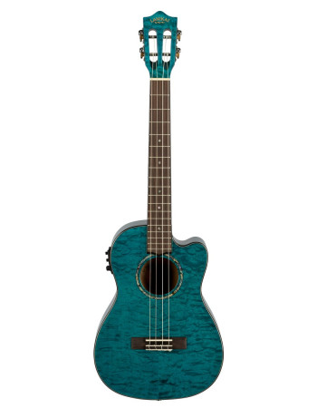 Lanikai LKUQMBLCEB Baritone Ukulele, Quilted Maple Series, Blue, Cutaway, Preamp, Softcase