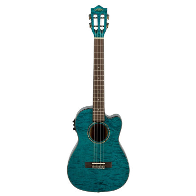 Lanikai LKUQMBLCEB Baritone Ukulele, Quilted Maple Series, Blue, Cutaway, Preamp, Softcase