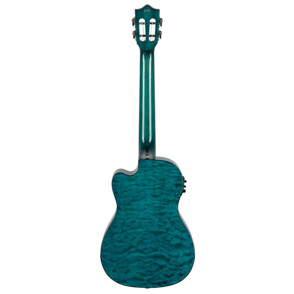 Lanikai LKUQMBLCEB Baritone Ukulele, Quilted Maple Series, Blue, Cutaway, Preamp, Softcase