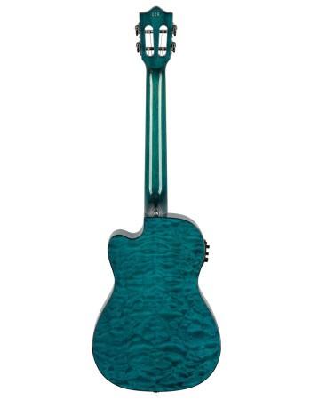 Lanikai LKUQMBLCEB Baritone Ukulele, Quilted Maple Series, Blue, Cutaway, Preamp, Softcase