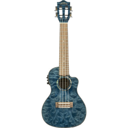 Lanikai LKUQMBLCEC Concert Ukulele, Quilted Maple Series, Blue, Cutaway, Preamp, Softcase