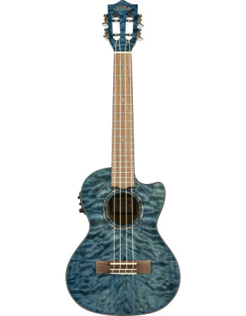 Lanikai LKUQMBLCET Tenor Ukulele, Quilted Maple Series,  Blue, Cutaway, Preamp, S oftcase
