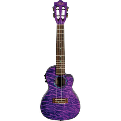 Lanikai LKUQMPUCEC Concert Ukulele, Quilted Maple Series, Purple, Cutaway, Preamp , Softcase