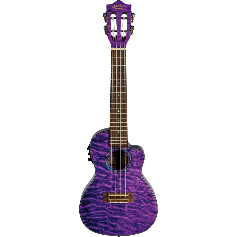 Lanikai LKUQMPUCEC Concert Ukulele, Quilted Maple Series, Purple, Cutaway, Preamp , Softcase