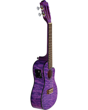 Lanikai LKUQMPUCEC Concert Ukulele, Quilted Maple Series, Purple, Cutaway, Preamp , Softcase
