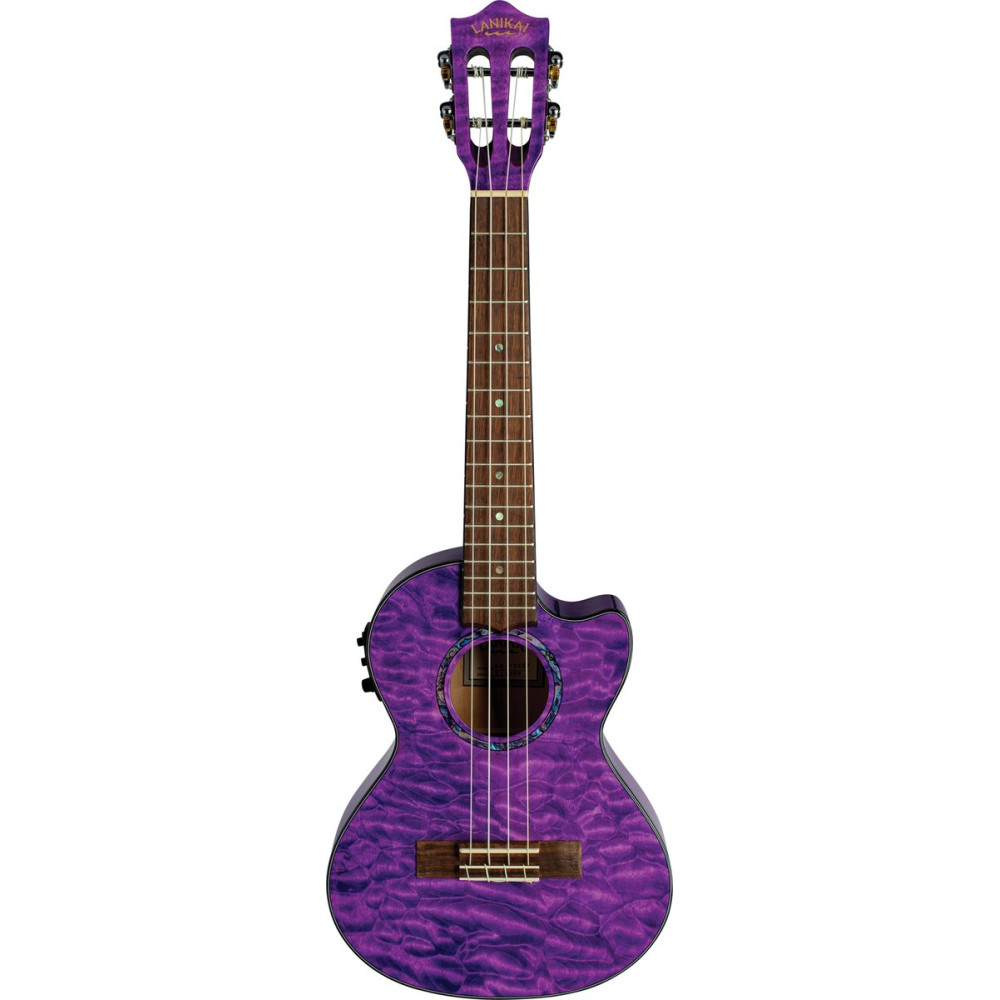 Lanikai LKUQMPUCET Tenor Ukulele, Quilted Maple Series, Purple, Cutaway, Preamp, Softcase