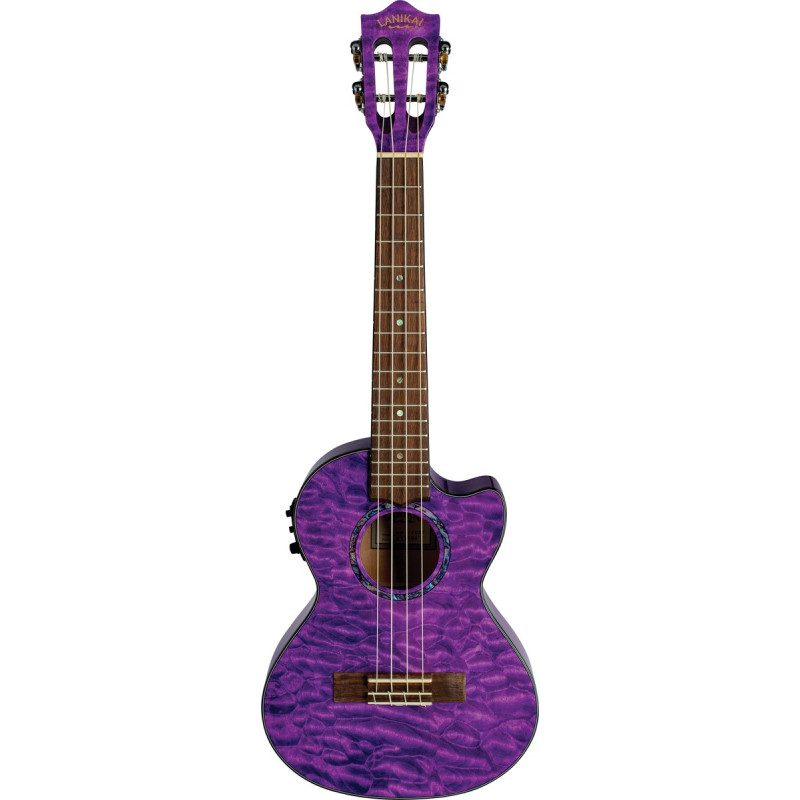 Lanikai LKUQMPUCET Tenor Ukulele, Quilted Maple Series, Purple, Cutaway, Preamp, Softcase