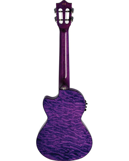 Lanikai LKUQMPUCET Tenor Ukulele, Quilted Maple Series, Purple, Cutaway, Preamp, Softcase