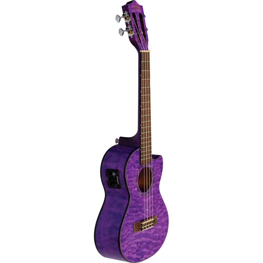 Lanikai LKUQMPUCET Tenor Ukulele, Quilted Maple Series, Purple, Cutaway, Preamp, Softcase