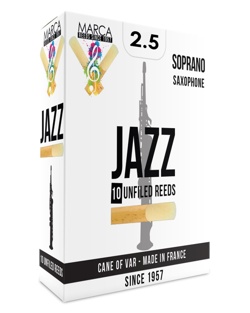 Marca MAJZU325-10 JAZZ UNFILED, Reeds for Bb-Soprano Saxophone, 10 Pack, #2.5