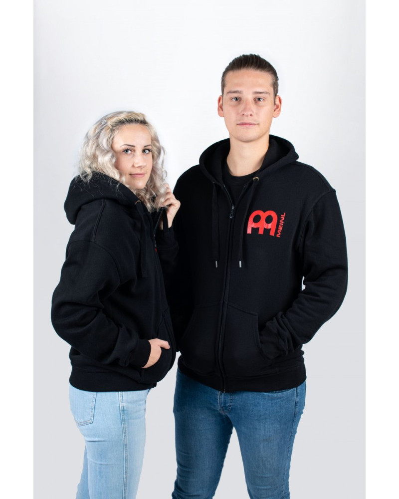 Black Meinl hooded jacket with white metal-Fork logo on back