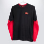 Black Meinl longsleeve with red sleeves and logo on left chest and back