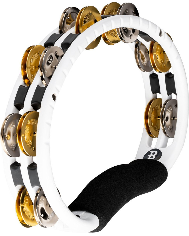 Meinl Percussion TMT1M-WH Traditional ABS Series Hand Held Molded ABS Tambourine - White/Mixed Nickel Plated Steel/Solid