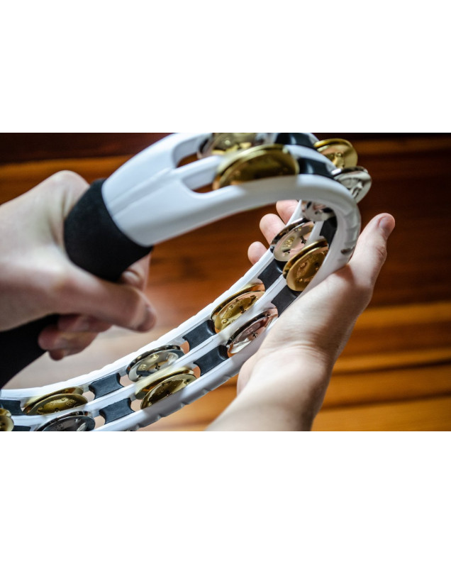 Meinl Percussion TMT1M-WH Traditional ABS Series Hand Held Molded ABS Tambourine - White/Mixed Nickel Plated Steel/Solid
