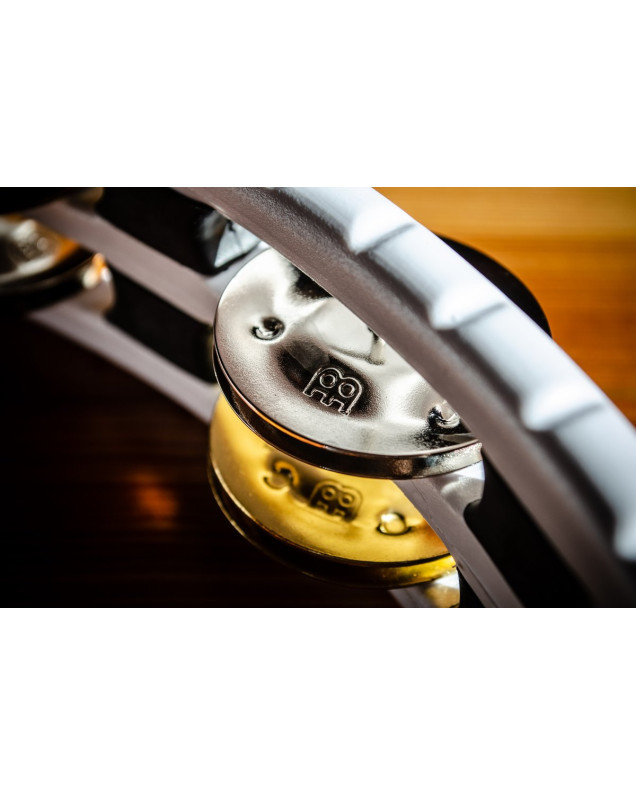 Meinl Percussion TMT1M-WH Traditional ABS Series Hand Held Molded ABS Tambourine - White/Mixed Nickel Plated Steel/Solid
