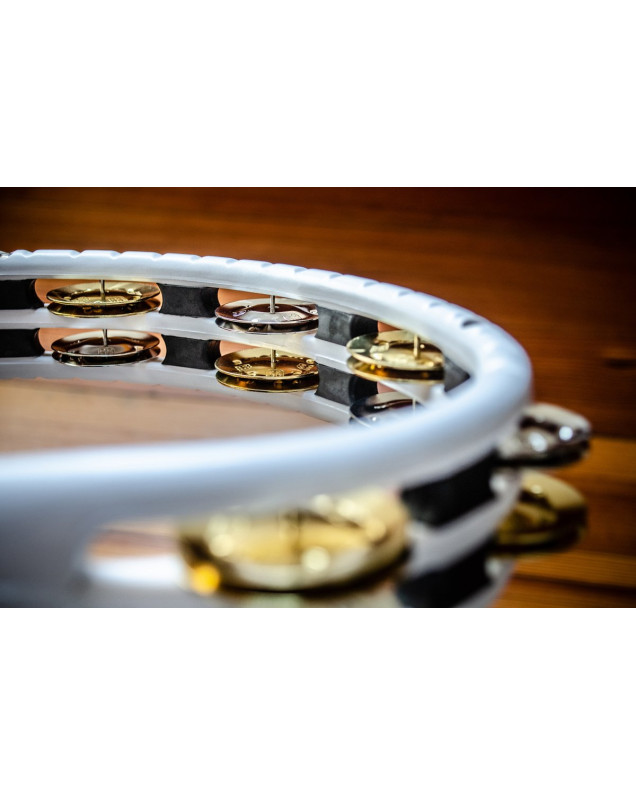 Meinl Percussion TMT1M-WH Traditional ABS Series Hand Held Molded ABS Tambourine - White/Mixed Nickel Plated Steel/Solid