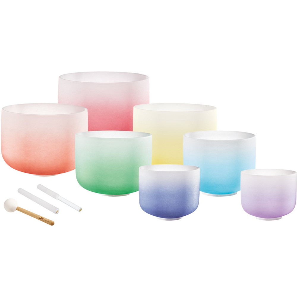Meinl Sonic Energy CSBCSETCHA Color-Frosted Crystal Singing Bowl Chakra Set 7 pcs - B4/A4/G4/F4/E4/D4/C4/440 Hz