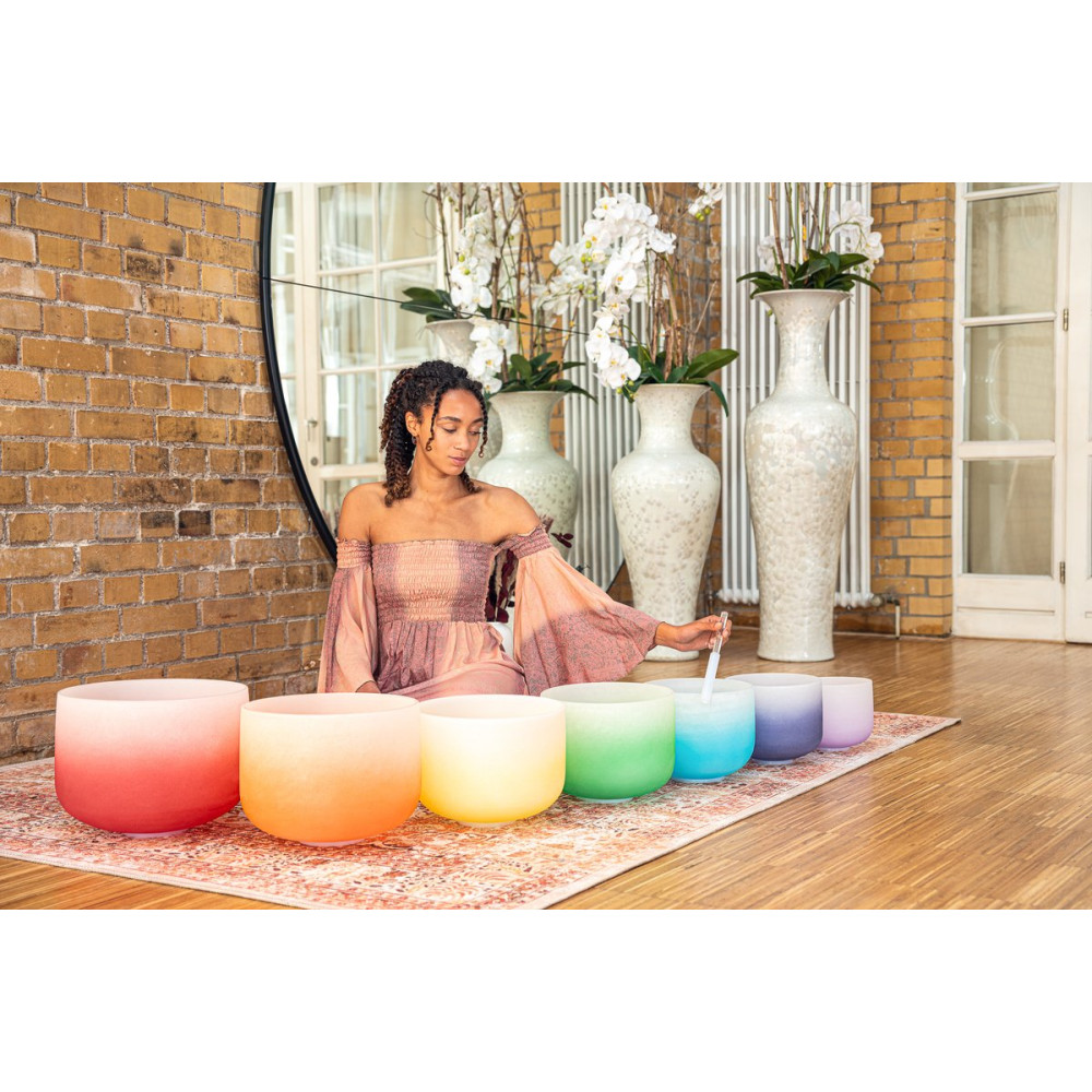 Meinl Sonic Energy CSBCSETCHA Color-Frosted Crystal Singing Bowl Chakra Set 7 pcs - B4/A4/G4/F4/E4/D4/C4/440 Hz