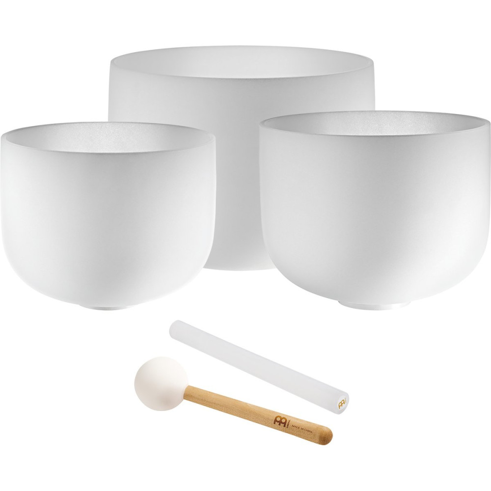 Meinl Sonic Energy CSBSETAFC White-Frosted Crystal Singing Bowls Set 3 pcs - A4/F4/C4/432 Hz