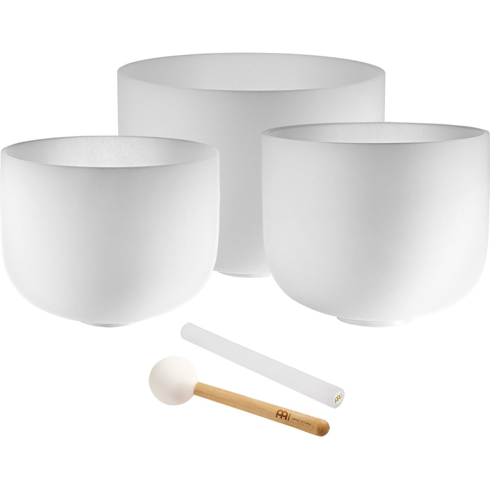 Meinl Sonic Energy CSBSETAFD White-Frosted Crystal Singing Bowls Set 3 pcs - A4/F4/D4/432 Hz