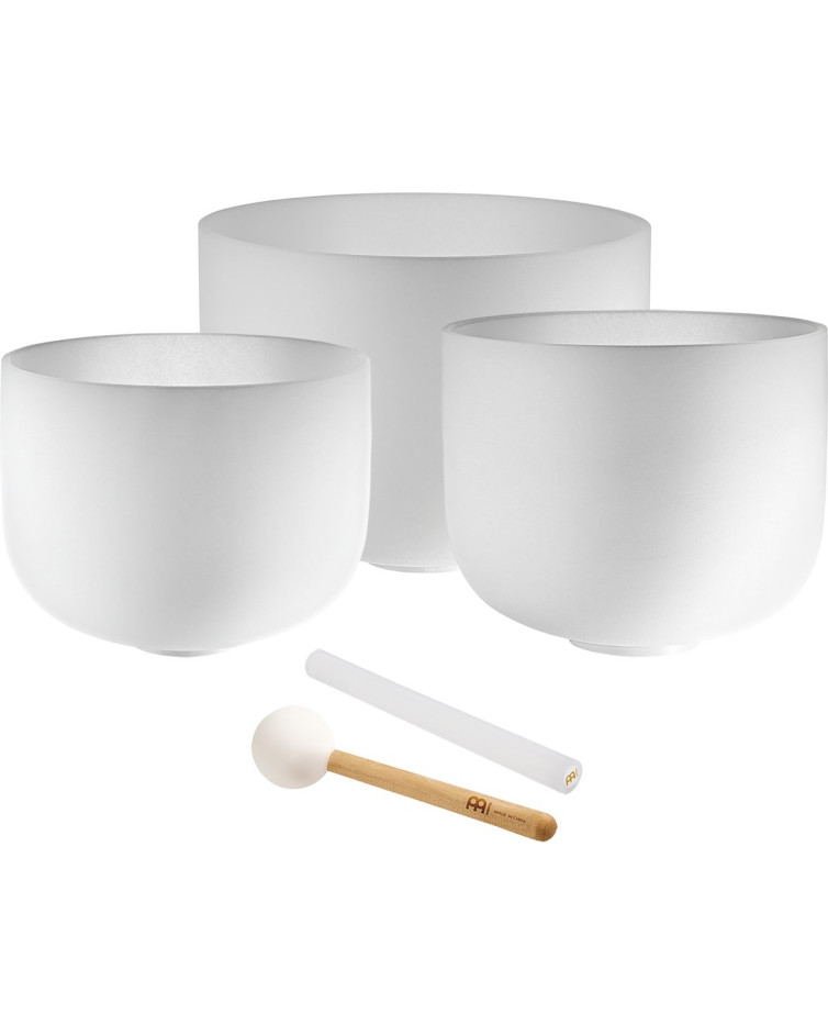 Meinl Sonic Energy CSBSETAFD White-Frosted Crystal Singing Bowls Set 3 pcs - A4/F4/D4/432 Hz