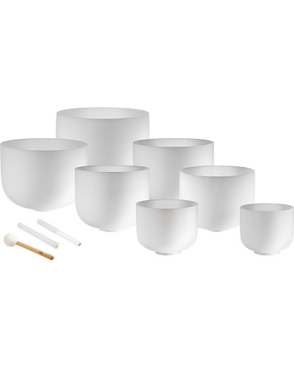 Meinl Sonic Energy CSBSETCHA White-Frosted Crystal Singing Bowls Set 7 pcs - B4/A4/G4/F4/E4/D4/C4/432 Hz