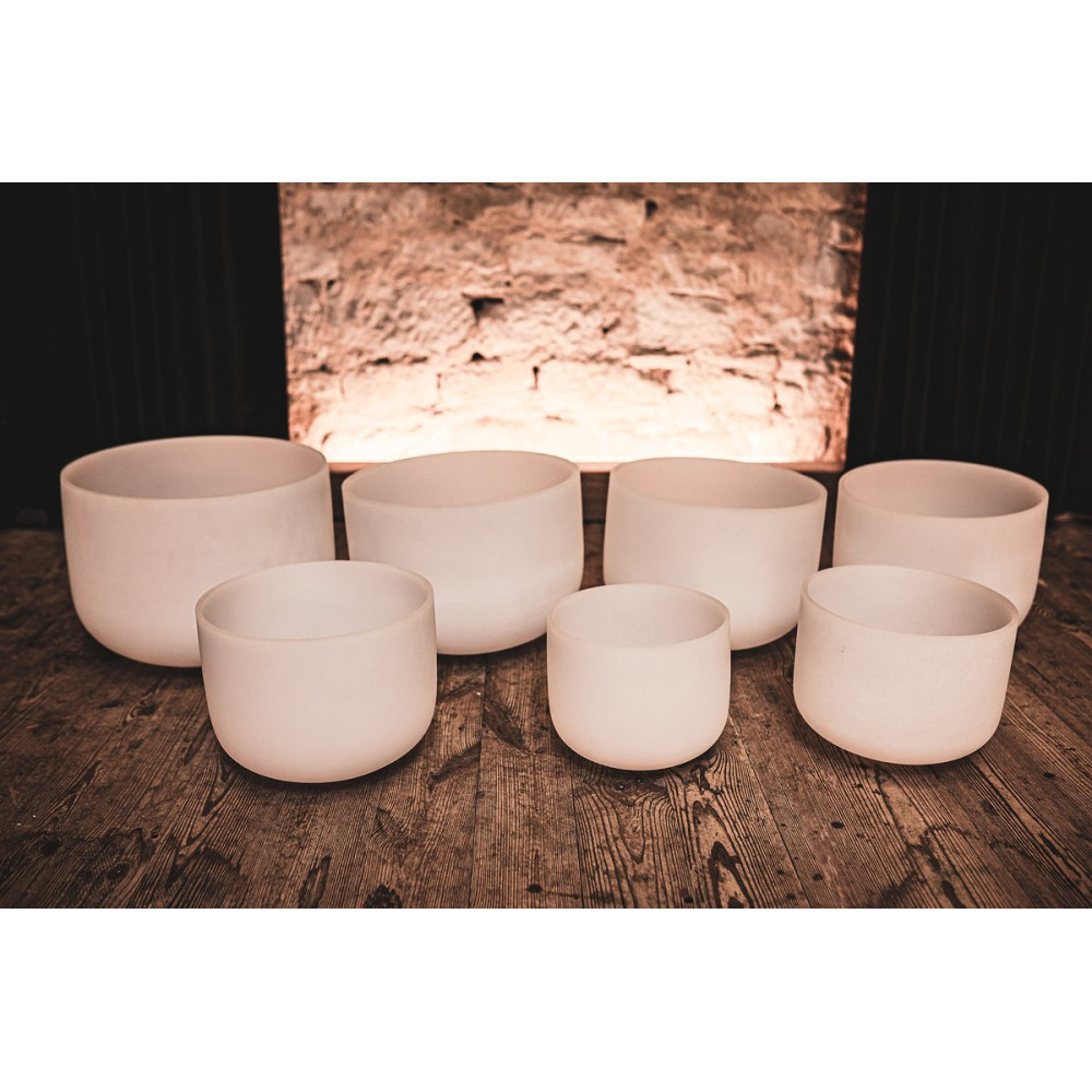 Meinl Sonic Energy CSBSETCHA White-Frosted Crystal Singing Bowls Set 7 pcs - B4/A4/G4/F4/E4/D4/C4/432 Hz