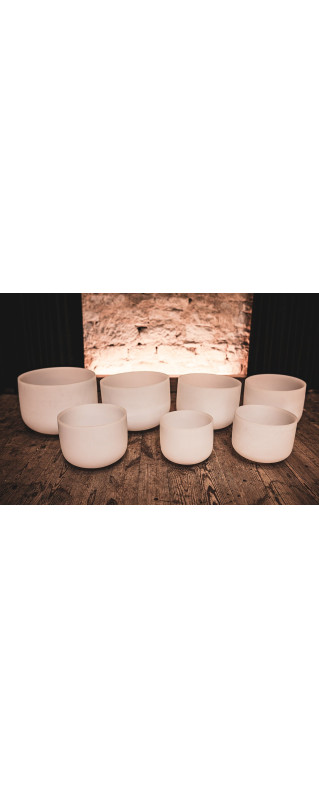 Meinl Sonic Energy CSBSETCHA White-Frosted Crystal Singing Bowls Set 7 pcs - B4/A4/G4/F4/E4/D4/C4/432 Hz