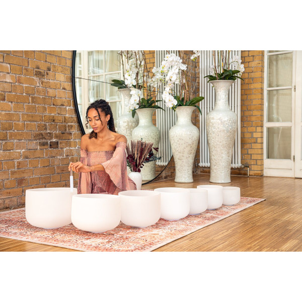 Meinl Sonic Energy CSBSETCHA White-Frosted Crystal Singing Bowls Set 7 pcs - B4/A4/G4/F4/E4/D4/C4/432 Hz