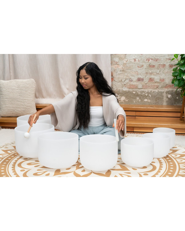 Meinl Sonic Energy CSBSETCHA White-Frosted Crystal Singing Bowls Set 7 pcs - B4/A4/G4/F4/E4/D4/C4/432 Hz