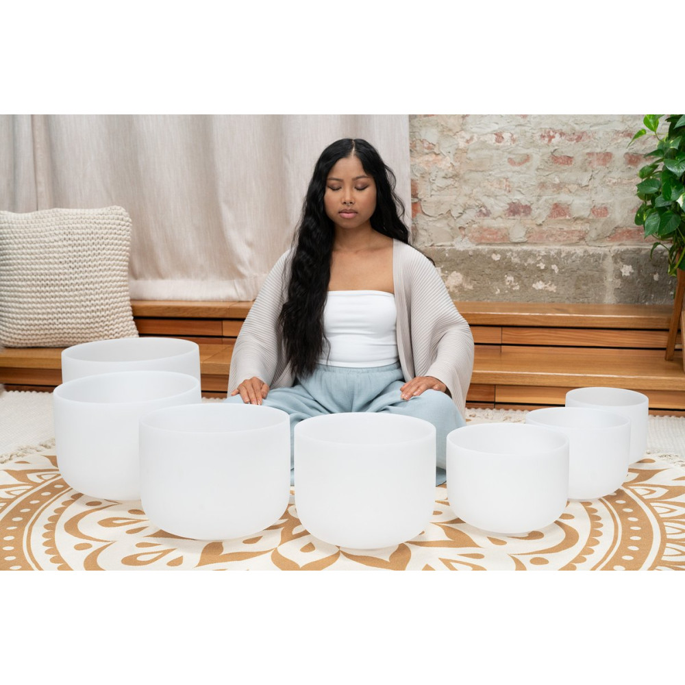 Meinl Sonic Energy CSBSETCHA White-Frosted Crystal Singing Bowls Set 7 pcs - B4/A4/G4/F4/E4/D4/C4/432 Hz
