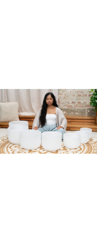 Meinl Sonic Energy CSBSETCHA White-Frosted Crystal Singing Bowls Set 7 pcs - B4/A4/G4/F4/E4/D4/C4/432 Hz