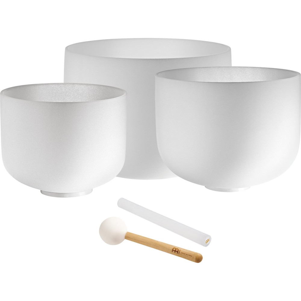 Meinl Sonic Energy CSBSETGEC White-Frosted Crystal Singing Bowls Set 3 pcs - G4/E4/C4/432 Hz