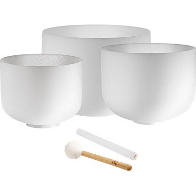 Meinl Sonic Energy CSBSETGEC White-Frosted Crystal Singing Bowls Set 3 pcs - G4/E4/C4/432 Hz
