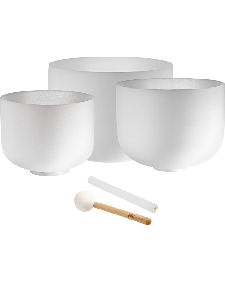 Meinl Sonic Energy CSBSETGEC White-Frosted Crystal Singing Bowls Set 3 pcs - G4/E4/C4/432 Hz