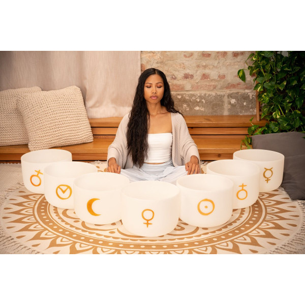 Meinl Sonic Energy PCSBSETCHA Planetary Tuned Crystal Singing Bowl Chakra Set - 7 pcs