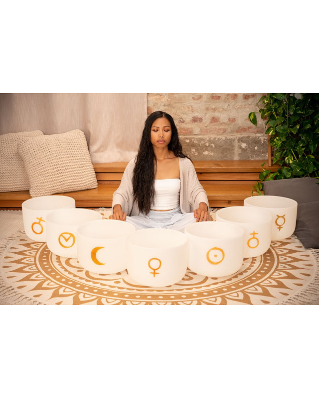 Meinl Sonic Energy PCSBSETCHA Planetary Tuned Crystal Singing Bowl Chakra Set - 7 pcs